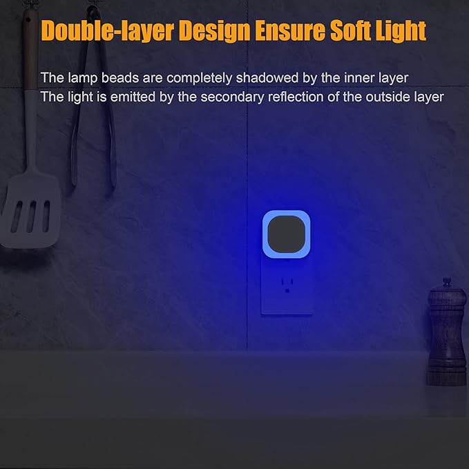 YUNLEX 2 Pack Plug in Dimmable Night Light, Blue Nightlight, Auto Dusk to Dawn Sensor, LED Night Light, Soft Glow, Diffused Light for Bathroom, Hallway, Stairs, Kitchen, Bedroom