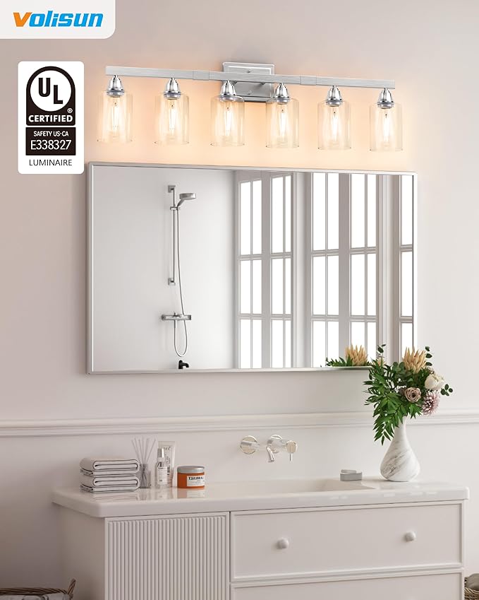 VOLISUN Bathroom Light Fixtures, Bathroom Vanity Light Over Mirror, Modern Vanity Lights for Bathrooms, Bathrooms Lights Fixtures Over Mirror with Clear Glass Shades