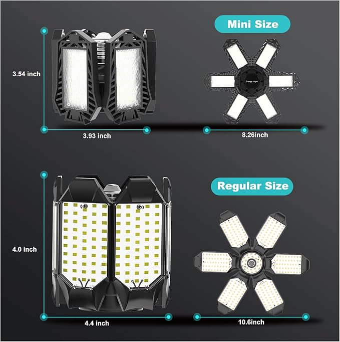 Led Garage Lights Bulb 10 Pack 120W Super Bright Ceiling Led Shop Lights 6 Deformable Panels Screw in E26/E27 6500K 12000 LM Deformable Garage Light Ideal for Basement Attic and Workshop