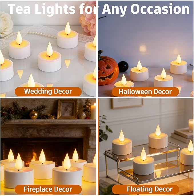 12Pack Rechargeable Tea Lights with Charging Base, Remote & Timer Flameless Tealight, LED Flickering Battery Operated Candles for Christmas, Halloween, Weddings & Table Centerpieces (1.46" x 1.99")