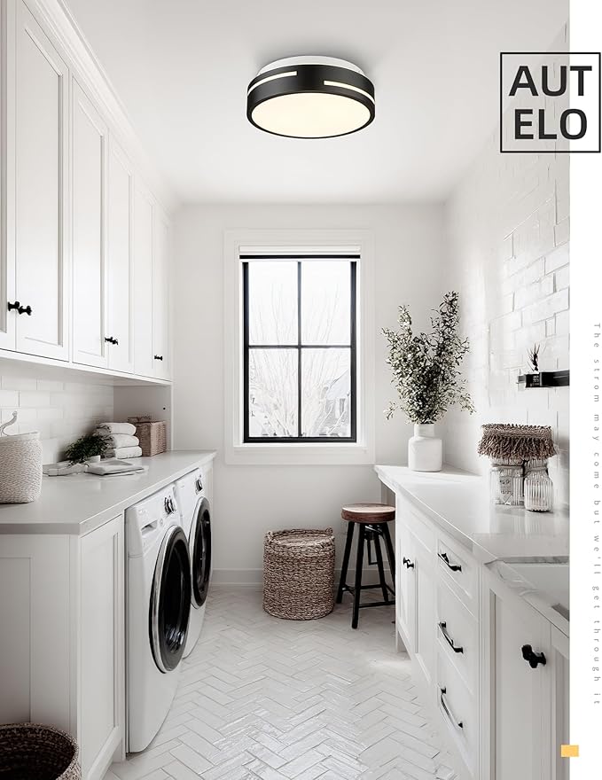 AUTELO Black Ceiling Light, 12" Flush Mount Ceiling Light with Frosted Glass in Matte Black Finish, 2-Light Modern Light Fixture Ceiling Mount for Bedroom, C3871 BK E26-NR