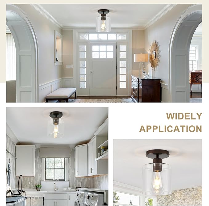 Oil Rubbed Bronze Semi Flush Mount Ceiling Light,Modern Farmhouse Ceiling Light Fixture for Closet Hallway Entryway,Hallway Light Fixture,Hanging Light Fixture