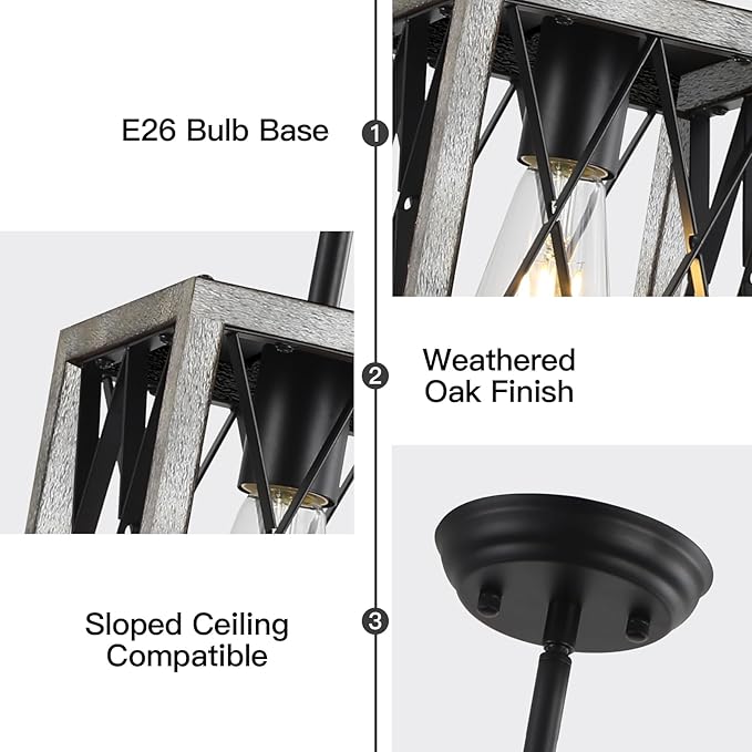 KEESFU Farmhouse Pendant Light with Metal Cage,1 Light Pendant Lighting for Kitchen Island,39 Inch Adjustable Rods for Flat and Slop Ceiling,Kitchen Island Hallway Foyer(2pack