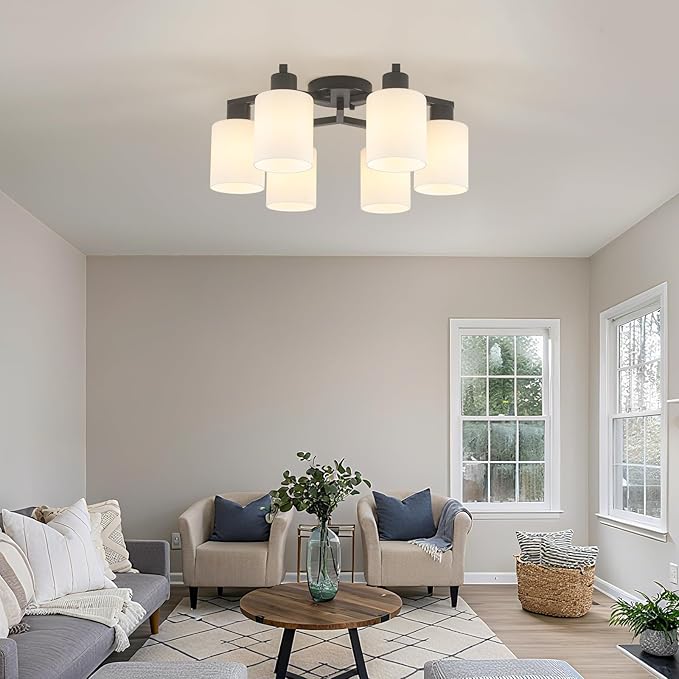 Black Semi Flush Mount Ceiling Light Fixture, Modern Close to Ceiling Light Fixtures Ceiling Mount, Dimmable Foyer Kitchen Lighting Fixtures Ceiling Lights for Bedroom, Bathroom, Hallway, Entryway