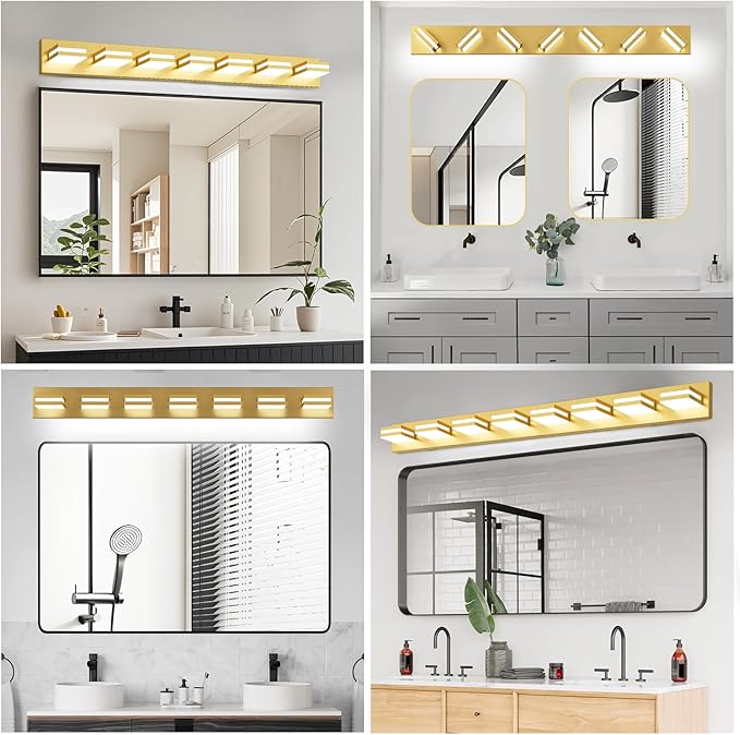 IZORRO LED Modern Bathroom Lights Fixtures(8-Light,Dimmable,360°Rotate),Brushed Glod Acrylic Wall Lighting,Vanity Lights for Bathroom Over Mirror - 6000k 48In （No Assembly Required）
