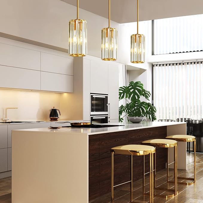 Gold Pendant Lighting Modern Pendant Light Mini Crystal Chandeliers Adjustable Pendant Light Fixture for Kitchen Island Dinning Room Corridor Bedroom (Gold 1-Light)