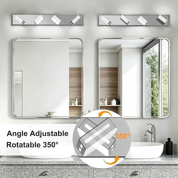 LED Modern Bathroom Light Fixtures, 4-Light 30-Inch Dimmable 5CCT Adjustable Chrome Vanity Lights for Bathroom Lighting Fixtures Over Mirror, 350° Rotatable Wall Lamp