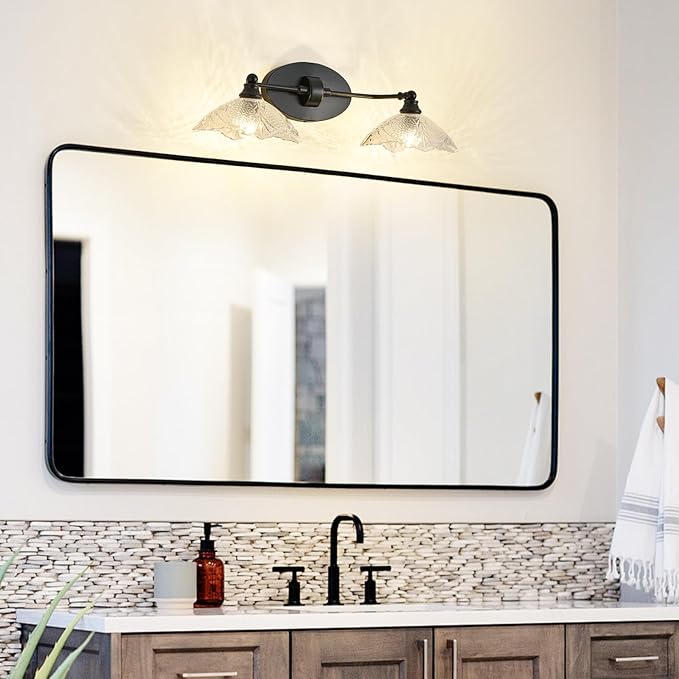 22.83-inch Black Bathroom Mirror Light Fixture， 2-Light E12 Sockets ，Vanity Lights ，Modern Minimalist Makeup Mirror Light Bathroom Vanity Light Fixtures(Bulb not Included)