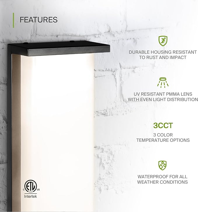 ASD LED 24" Outdoor Wall Light, Front Door House Sconce | 3CCT, Dimmable, Waterproof, ETL Listed | 30W 2600LM 3000-5000K 100-277V | Exterior Patio Lighting Fixture, Porch Lamp | Black, 4 Pack