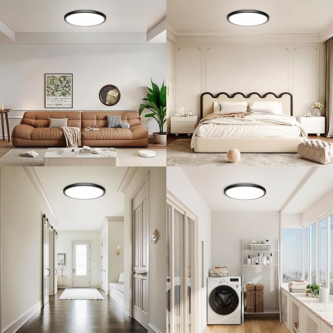 4Pack 42W 4500LM Led Ceiling Light, 15.8 Inch 3000K/4500K/6000K 3CCT Selectable Flush Mount Ceiling Light for Living Room, Bedroom, Kitchen(Black, Non Dimmable)