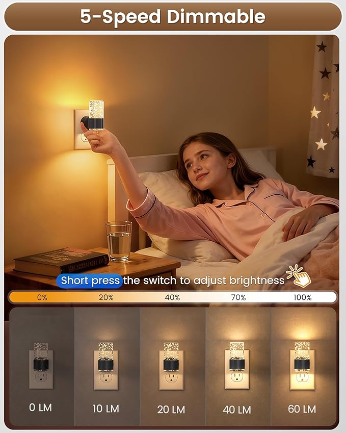 NIORSUN Night Light Plug into Wall, Dimmable Nights Lights with 3 CCT & 5 Brightness Levels, Slim Acrylic Plug in Night Light, Auto Dusk to Dawn Sensor for Stairs, Hallway, Bathroom, Black, 2 Pack