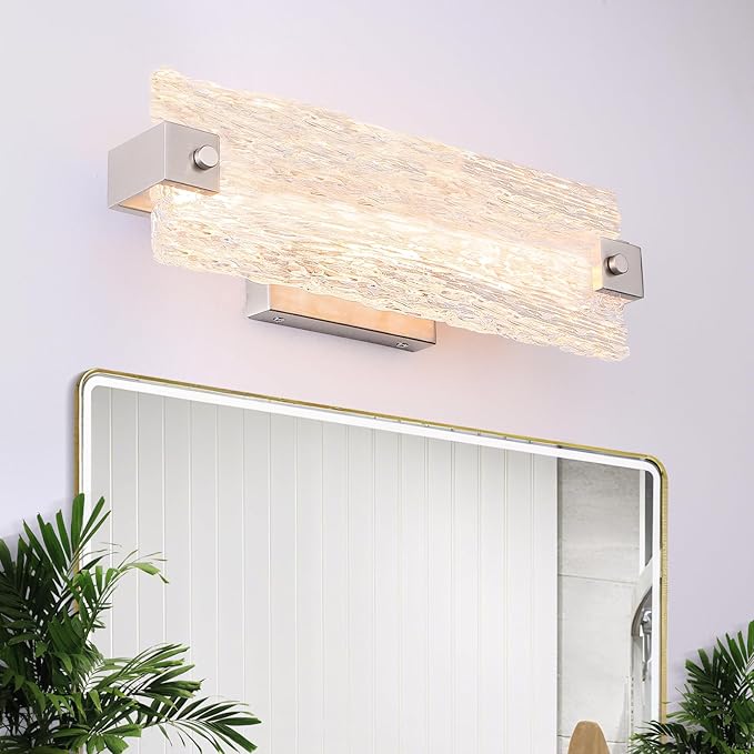 Brushed Nickel Bathroom Vanity Light, 16.5 Inch 10W Dimmable LED Bathroom Light Fixture Over Mirror, Modern Crystal Bar Wall Sconce Lighting for Bath, 3CCT, OS-MM5001-2BN
