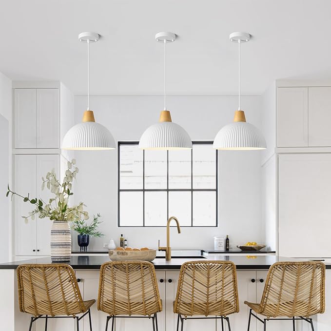 White Pendant Lights Kitchen Island, 11.8" Dome Pendant Light Modern Farmhouse Hanging Light for Dining Room Bedroom Bar Sink