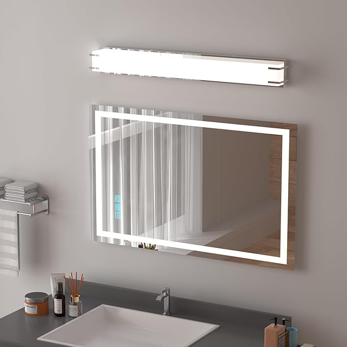 LED Bathroom Light Fixtures Over Mirror 32” Vanity Light with Milky White Lampshade 4000K Daylight Chrome Finishing Bath Bar (Chrome)