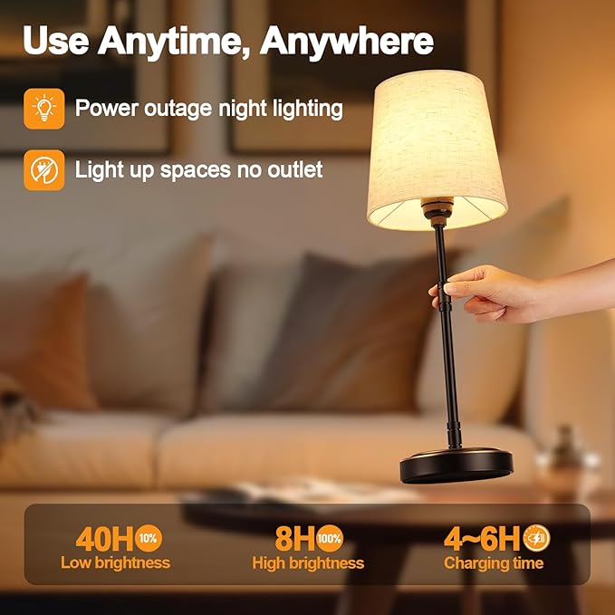 Cordless Table Lamps Set of 2 – Battery Operated Lamp with 7500mAh Rechargeable Battery, Stepless Dimmable Oil-Rubbed Bronze Lamp, Wireless Lamps for Dining Room, Nightstand & Patio (Bulbs Included)