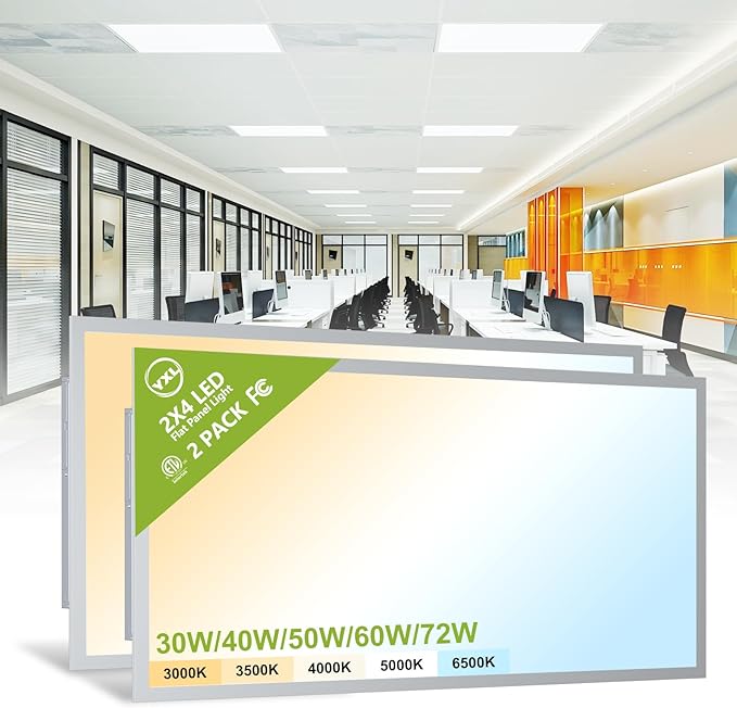 2 Pack 2x4 LED Flat Panel Light Drop Ceiling Light Fixture, 9576LM, 5CCT LED Drop Surface Mount Ceiling Office Light, 72W/60W/50W/40W/30W Selectable,6500K/5000K/4000K/3500K/3000K,Dimmable 0-10V,ETL