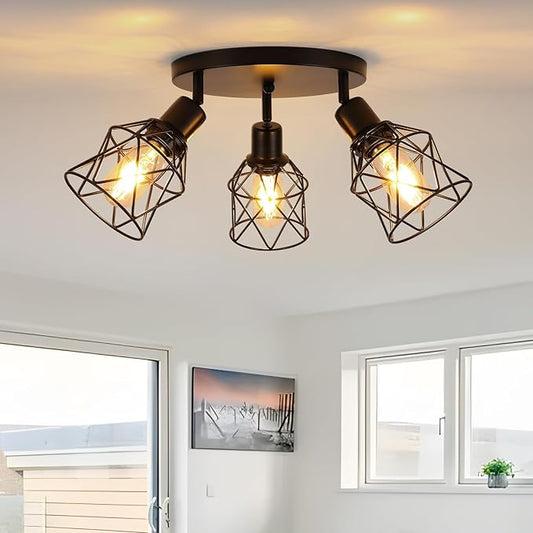 WILON Kitchen Light Fixtures Ceiling Mount, Black Fixtures 3-Light Adjustable Semi Flush Mount Ceiling Light, Multi-Directional Lights for Kitchen Hallway Dining Room(E26 Base)