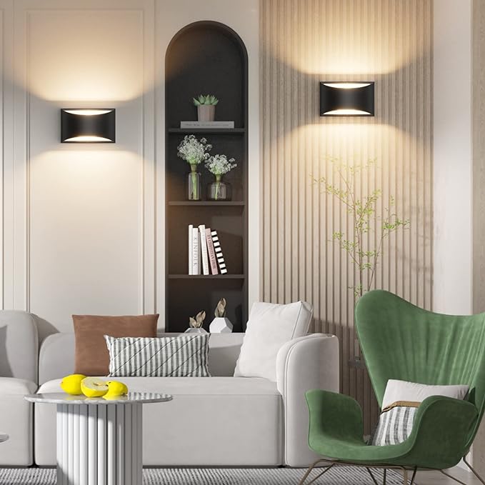 Aipsun Black Modern LED Wall Sconce Hardwired Indoor Wall Lights Set of 2 Up and Down Wall Mount Light for Living Room Bedroom Hallway Corridor Conservatory Warm White 3000K(with G9 Bulbs)