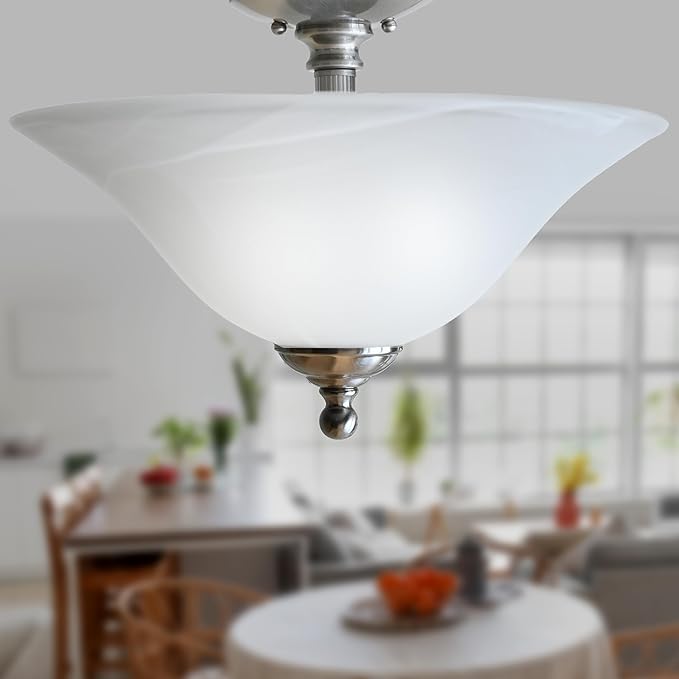 Riva 3-Light Ceiling Lamp in Brushed Nickel with Alabaster White Swirl Glass, 16" Wide