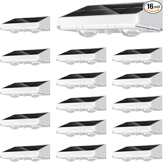 NIORSUN Solar Fence Lights,16 Pack Solars Deck Light,Warm White Color,Outdoor Bulb Waterproof Led IP65,Power Patio Lamp with Lenses for Outside/Backyard/Railing/Yard(White)