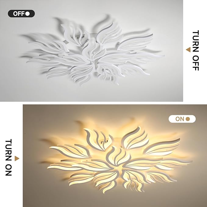 Becailyer Modern Flower Ceiling Lights, 45.2" Flush Mount Ceiling Lamp, 15-Petals Dimmable Acrylic Ceiling Lighting, 126W Close to Ceiling Fixture for Living Room Bedroom Dining Room Kitchen, White