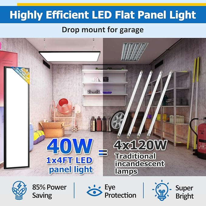 Allsmartlife 1x4FT LED Flat Panel Light Surface Mount, 4980lm 24W/30W/40W, Dimmable 3000K-6000K, Edge-Lit Flush Mount for Office Kitchen, Built-in Driver Drop Ceiling Lights Black 2-Pack