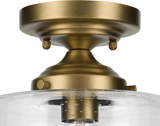 Kichler Winslow 8.5" 1-Light Semi Flush with Clear Seeded Glass in Natural Brass for Secondary Entrances, Transition Areas, Bedroom, or Office (10.75" x 8.5"), 44033NBR