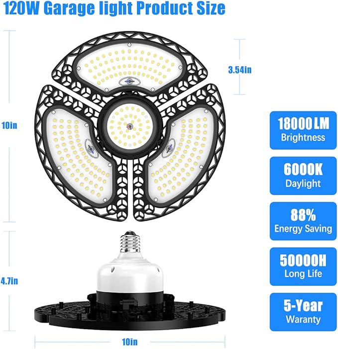 LED Garage Light 120W Deformable LED Ceiling Lights 18000 Lumens Led Shop Lights for Garage.