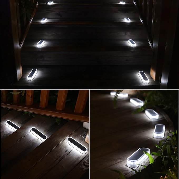 Honalia Solar Powered Driveway Lights, 6 Pack IP68 Waterproof Solar Dock Deck Lights Outdoor, White Stick on Markers Lights for Step, Stair, Sidewalk, Garden, Pathway, Patio, Walkway, Pool