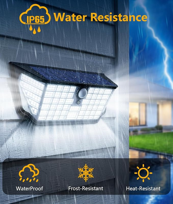 Solar Lights Outdoor Waterproof, 300° Angle & 3 Lighting Modes Motion Sensor Outdoor Lights, 326 LED Solar Security Flood Lights for Fence Wall Deck Yard Front Door Garden Garage