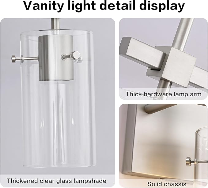 SOLFART 49.2 inch 6 Lights Vanity Light fixtures for Bathroom Vintage Bathroom Light Fixture Brushed Nickel Light Fixtures Above Mirror with Glass Shade (Exclude Bulb)