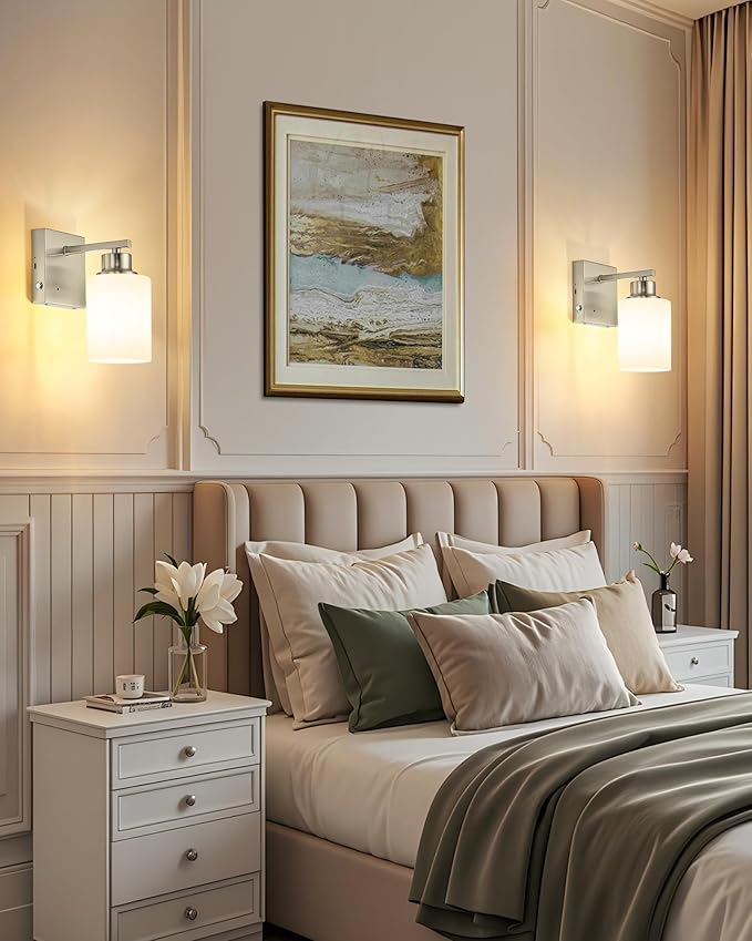 Rayogale Wireless Wall Sconces, Nickel Battery Operated Wall Sconce Set of 2 with Timer Function, Easy Install Dimmable Rechargeable Wall Lamps for Living Room, Bedroom, Hallway, Entryway Decor 3000K