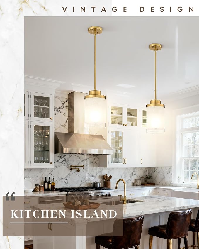 TENGXIN Modern Pendant Light for Kitchen Island, 6-Inch Brushed Gold Hanging Ceiling Light Fixture,Farmhouse Pendant Lighting for Dining Room Bedroom Bar Office