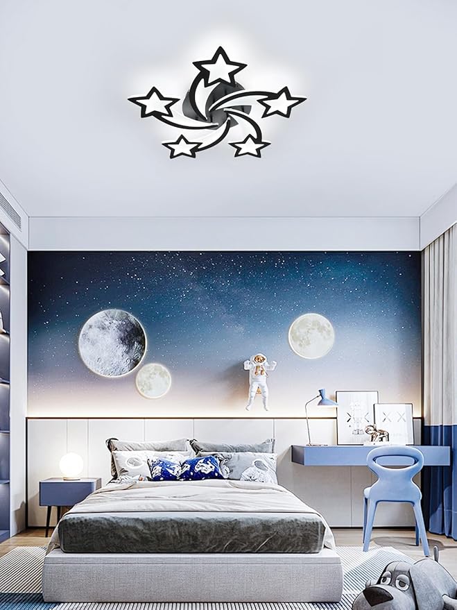 Goeco Kids Ceiling Light, 6500K Modern Acrylic LED Close to Ceiling Light Fixture, Black Star Shape Flush Mount Lamp for Kids Room, Nursery, Bedroom, Living Room