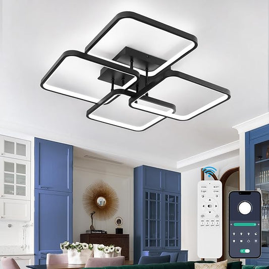 EIDISUNY Modern Led Ceiling Light Fixtures for Living Room, Dimmable Square Ceiling Lighting Fixture with Remote Control, 3 Colors Flush Mount Ceiling Light for Dining Room, Kitchen, Living Room