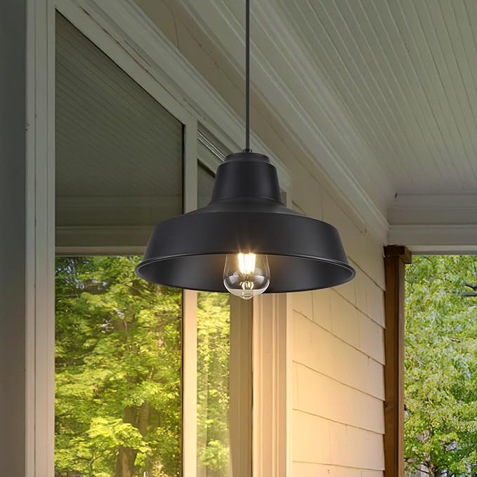 Black Pendant Lights Kitchen Island 2 Pack, 11.8" Farmhouse Kitchen Island Light, Matte Black Industrial Pendant Lighting, Modern Pendant Lights for Kitchen Island Dining Room