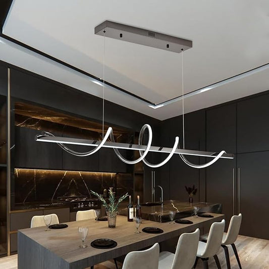 47.24" Modern Led Pendant Light for Kitchen Island Lighting,Electroplated Black Modern Chandelier for Dining Room over Table Dimmable Led Ceiling Pendant Lights Creative Snake-Shaped Twist Design
