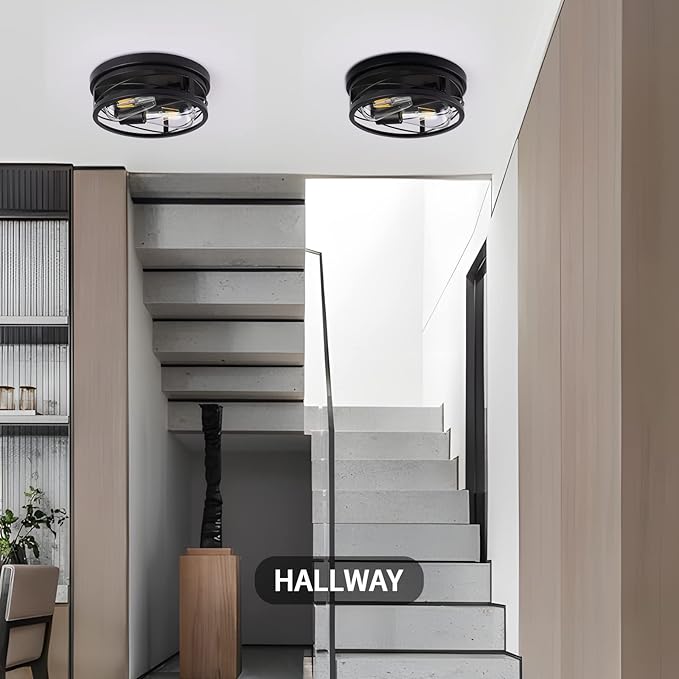 Farmhouse Flush Mount Ceiling Light Black Ceiling Light Fixtures 2 Pack Industrial Flush Mount Ceiling Light for Hallway, Kitchen, Foyer, Bedroom Living Room Laundry