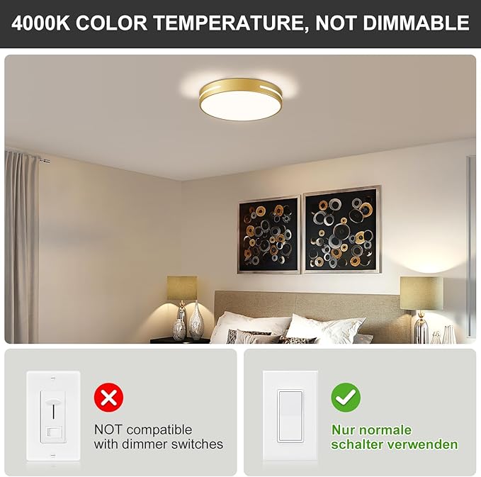 Modern Gold Flush Mount Ceiling Light Mid-Century LED Ceiling Light Bedroom Light Fixture Minimalist Ceiling Lamp for Living Room Kitchen Hallway Bedroom 15.75 Inch