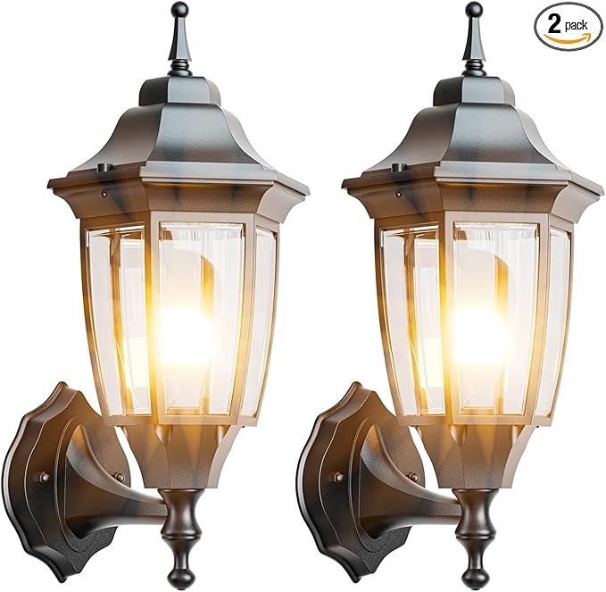 EMART Outdoor Front Porch Light, Exterior Anti-Corrosion, Waterproof Aluminum & Glass Shades Wall Lamp Fixture, Modern Sconce Lantern for Outside, House, Garage - 2 Pack, Black （Bulb Included）