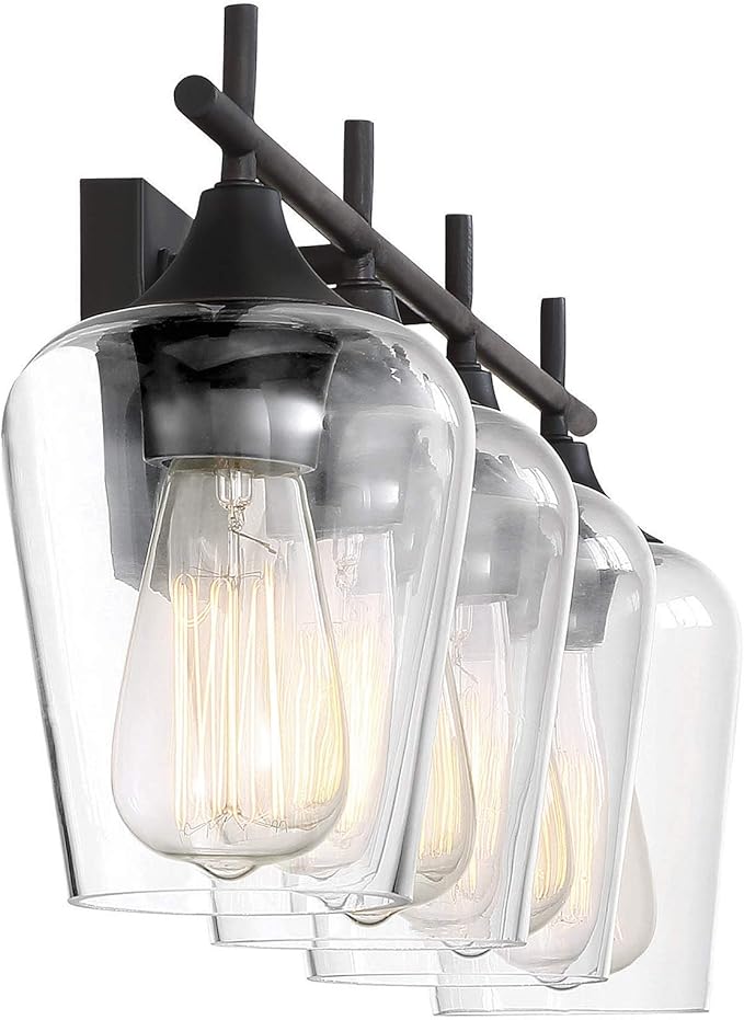 Savoy Essentials 8-4030-4-13 Octave Bohemian Clear Glass Bathroom Vanity Wall Light, 4-Light 240 Total Watts, 10" H x 29" W, English Bronze