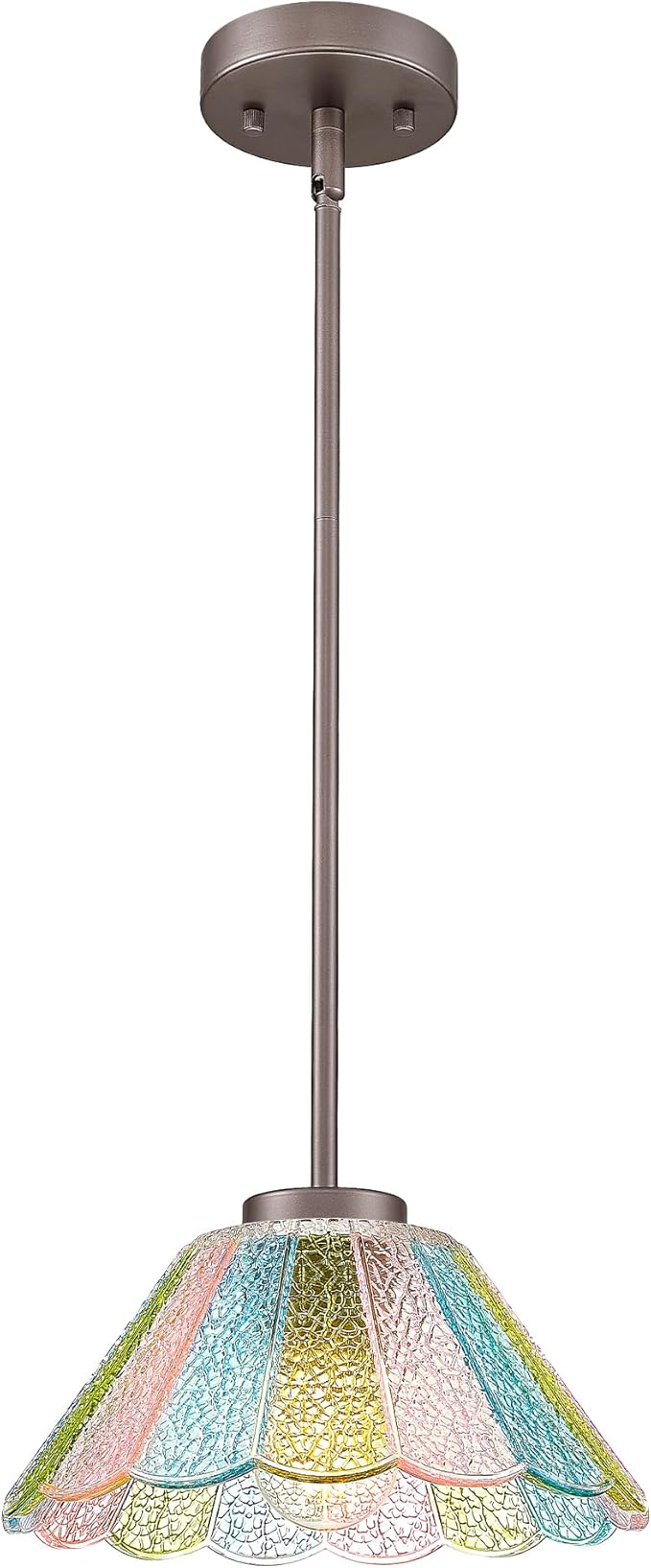 Modern Hanging Light Fixture, HWH Pendant Lights Kitchen Island, 10.4 Inch Farmhouse Pendant Light with Colored Floral Glass, Oil-Rubbed Bronze Finish, 5HJX110MIL ORB-C