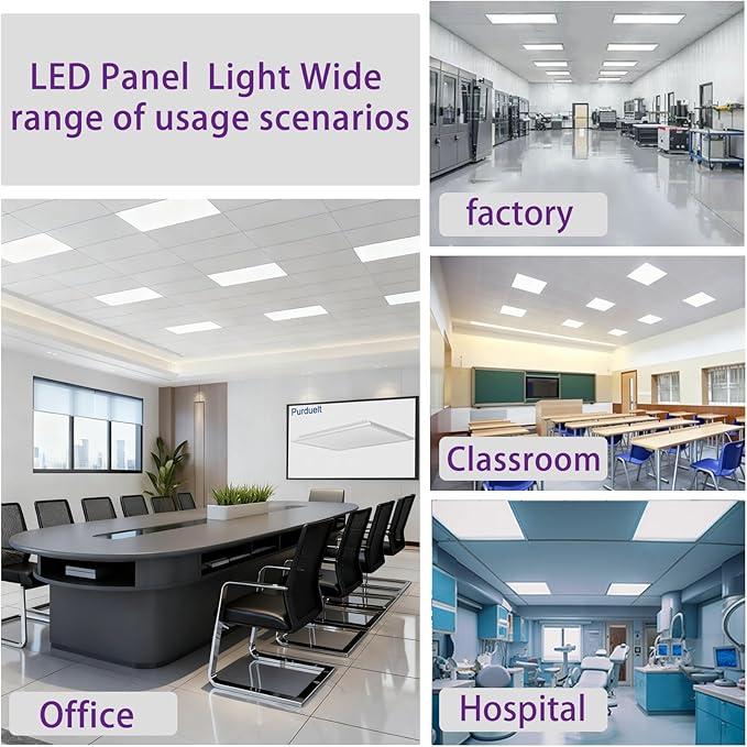 6 Pack 2x2 LED Flat Panel Light Drop Ceiling Office Fixture 5 CCT 3000K-6500K Adjustable & 5 Wattage 15W-20W-30W-40W-50W Selectable, 0-10V Dimmable，Flush Mount Ceiling Light
