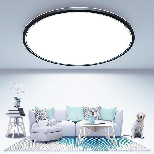 libtit 16.5 Inch Large Black Flush Mount Ceiling Light, 4200LM 36W Low Profile LED Ceiling Lights, Warm to Cool White Surface Mount Light Fixture for Bedroom Kitchen Livingroom