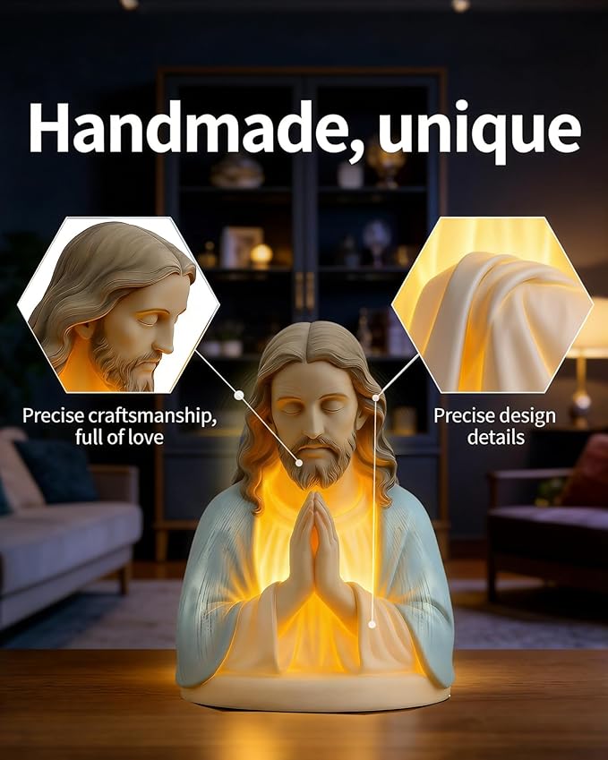 Jesus Prayer Night Light, 6" Sacred Jesus Statue Lamp for Spiritual Comfort, Warm LED Devotional Table Lamp for Prayer & Meditation, Religious Home Decor, Faithful Gift for Peace & Serenity