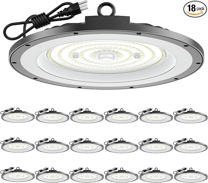 AIKVSXER LED High Bay Light UFO Shop Light 300W 45000LM 6000K Daylight Super Bright IP65 Waterproof for Warehouse Garage Barn Factory Workshop 5FT Cord with US Plug 18 Pack