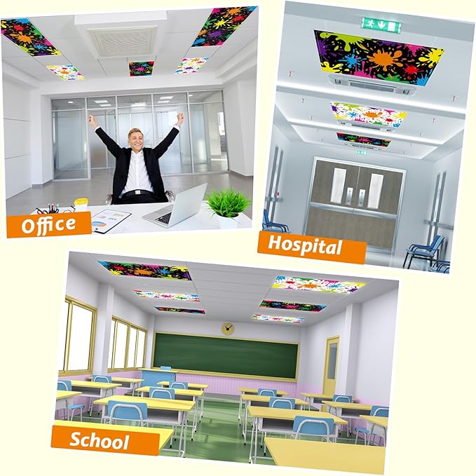 6 Pcs Fluorescent Light Covers with 60 Magnets Decorative for Classroom Ceiling Light 4 x 2 Feet Magnetic Lights Covers Filter Easy Install for Office Hospitals & Home Drop Ceiling Supplies (Painting)