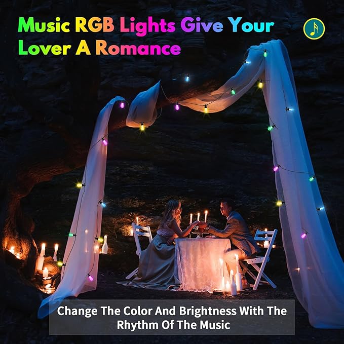 BBG Outdoor String Lights 50FT RGBW - 2700K Patio Lights Outdoor Waterproof, 24V Low Voltage, 20 Shatterproof Bulbs, Dimmable, APP & Remote Control, Linkable, Music Sync, Timer for Backyard
