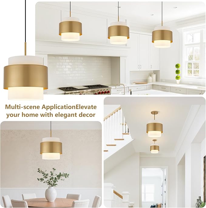 9.8" Modern Pendant Lights, Pendant Lights Kitchen Island with Milky White Glass Lampshade, Farmhouse Pendant Lighting for Dining Room Hallway Porch, 2 Pack