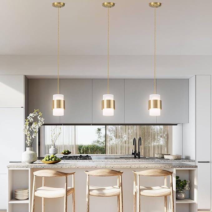 Modern Pendant Lighting, Gold Pendant Light Fixtures Ceiling Light for Kitchen Island Hallway Porch Corridor Bedroom with Frosted Glass Shade, 1 Light